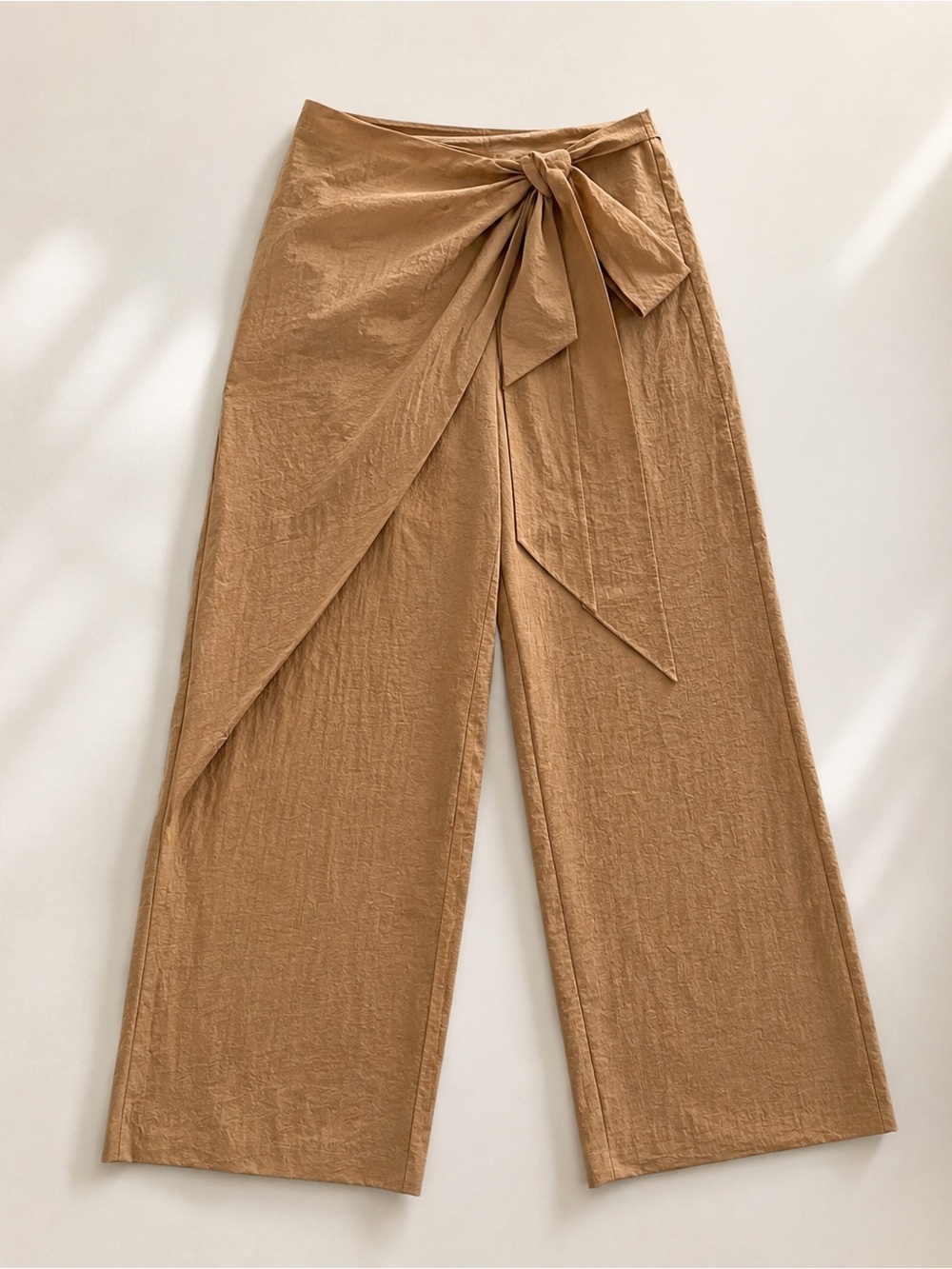 Zara Tie-Waist Wide Leg Pants in Camel Tan